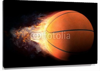 Lienzo Balon baloncesto fuego fondo negro